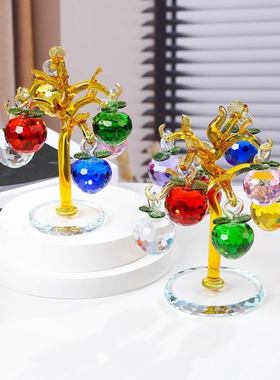 黄发财树水晶苹果摆件家居开业客厅酒柜小礼品电视柜盆景摇钱树