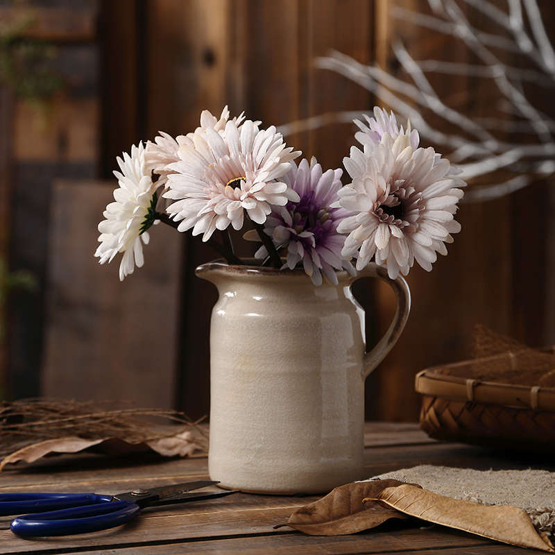 灰色小花壶瓶陶瓷民宿客栈艺术花瓶摆件客厅插花复古田园绿植干花 - 图2