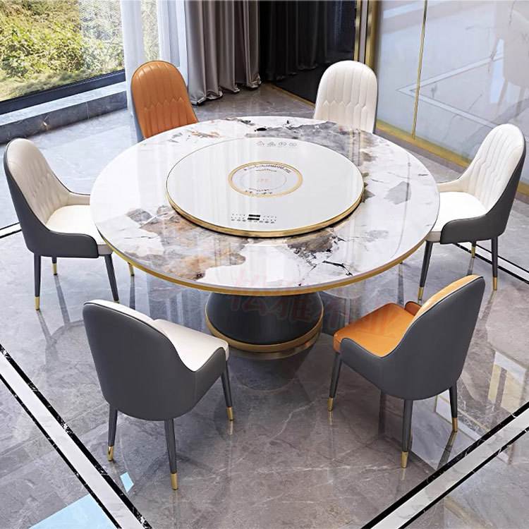 2024款岩板餐桌家用大理石圆桌转盘火锅电磁炉加热保温暖菜板饭桌,淘宝优惠券,粉丝福利购,淘宝优惠卷