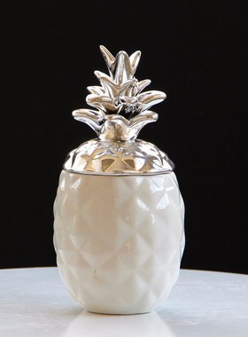 【特价】北欧电镀陶瓷摆件家居菠萝玄关物收纳储装饰工艺品罐客厅