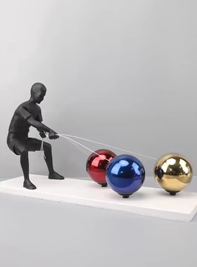 北欧创意拉气球小孩人物摆件卧室玄关客厅儿童房样板间家居装饰品