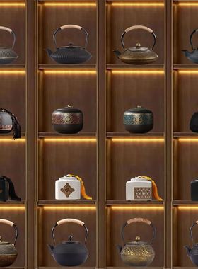 中式复古高级感茶室氛围布置茶柜博古架茶壶茶叶罐茶道摆件工艺品