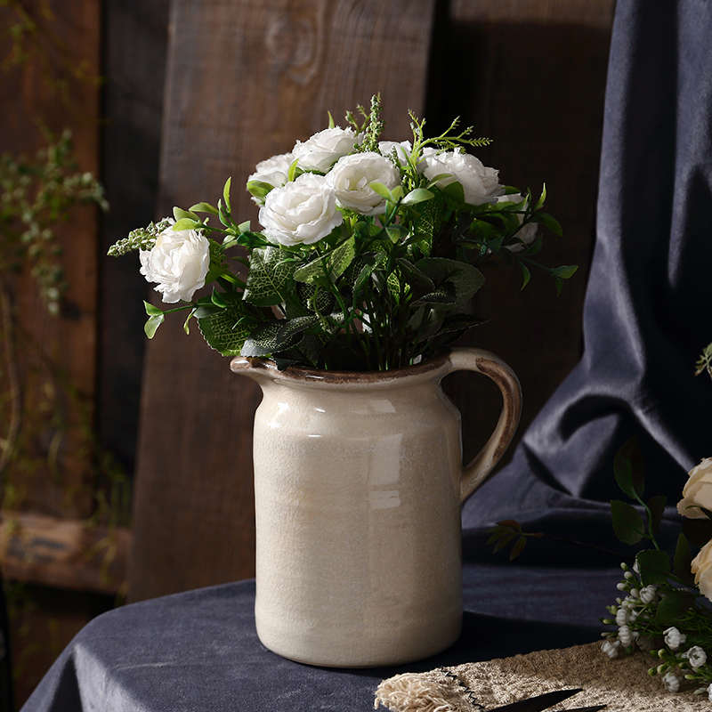 灰色小花壶瓶陶瓷民宿客栈艺术花瓶摆件客厅插花复古田园绿植干花 - 图1