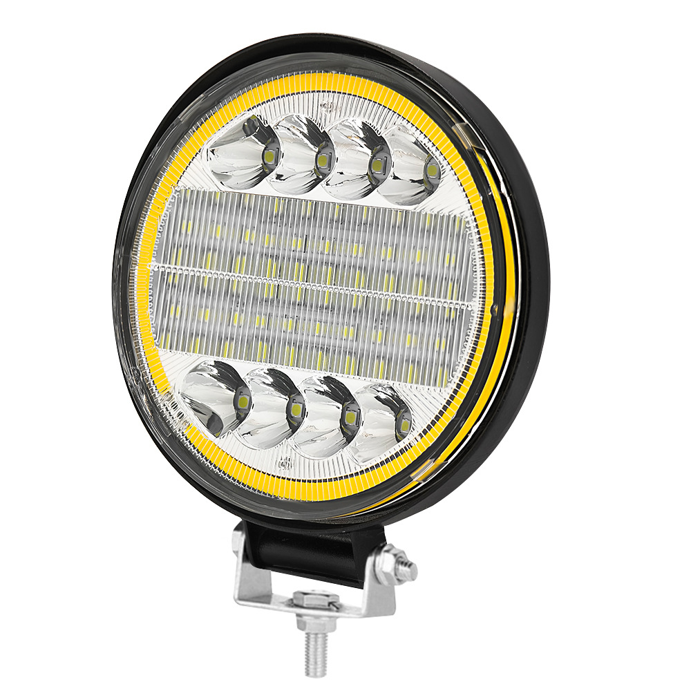 ไฟทำงาน LED สี่เหลี่ยม 4 นิ้ว 126W แบบอุตสาหกรรมรถบรรทุกข้ามพรมแดน ไฟวงแหวนตาเทวดาสีเหลือง ไฟหน้าสำหรับออฟโรด ปรับแต่งได้