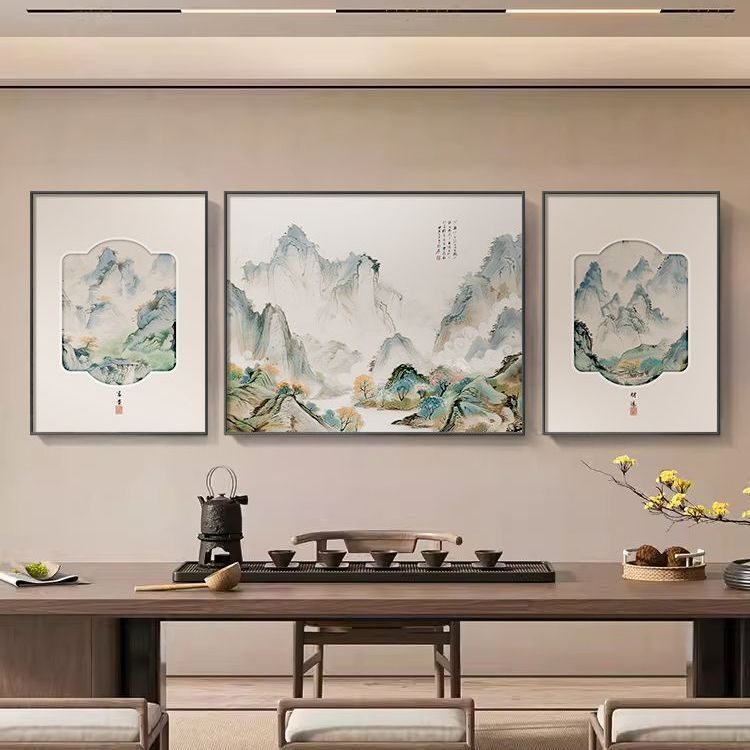 背有靠山客厅装饰画新中式沙发背景墙山水画壁画高端三联风景挂画 - 图2
