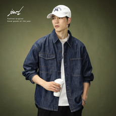 Джинсовая рубашка 原色水洗牛仔衬衫外套男士2023春秋款长袖休闲百搭多口袋夹克衬衣