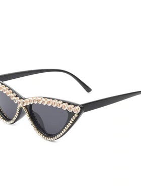 墨镜女复古三角镶钻个性前卫夸张太阳镜猫眼水钻手工简约淑女墨镜