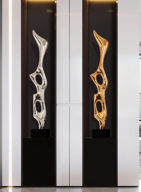 抽象艺术落地摆件轻奢客厅装饰仿古铜色雕塑艺品玻璃钢材质细长型