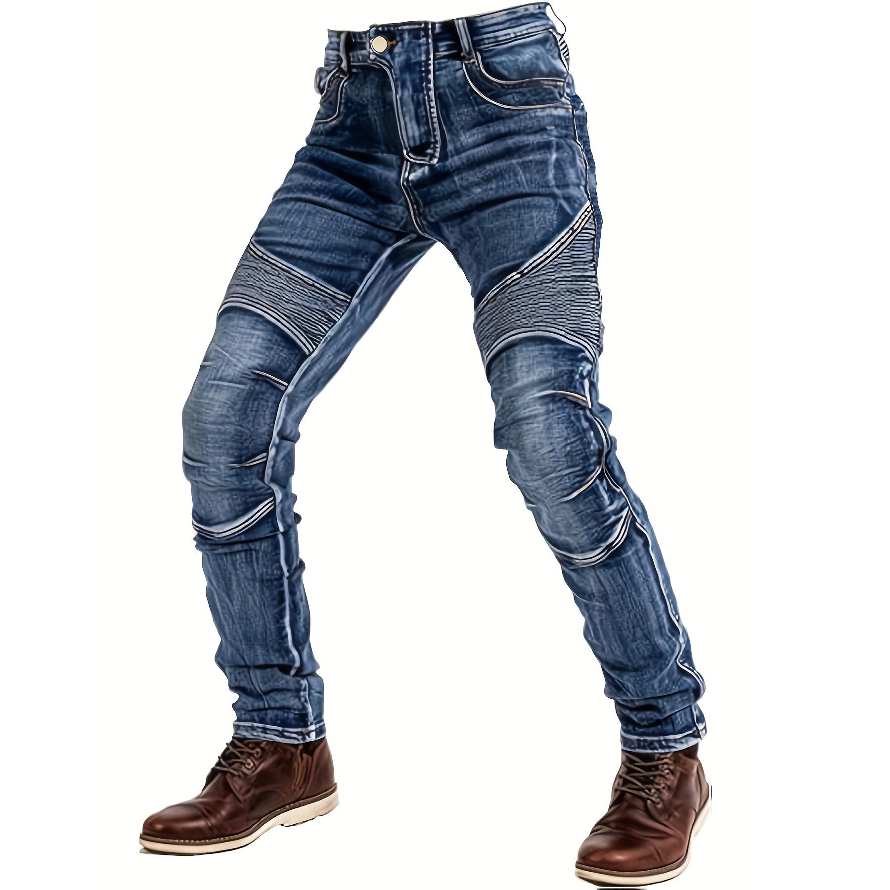 กางเกงยีนส์ทรงสลิมสำหรับผู้ชาย สไตล์ยุโรปและอเมริกา ขายดีบนแพลตฟอร์ม Aliexpress การค้าต่างประเทศ กางเกงยีนส์สีน้ำเงินผ้ายืด กางเกงผู้ชาย ระบบดรอปชิป