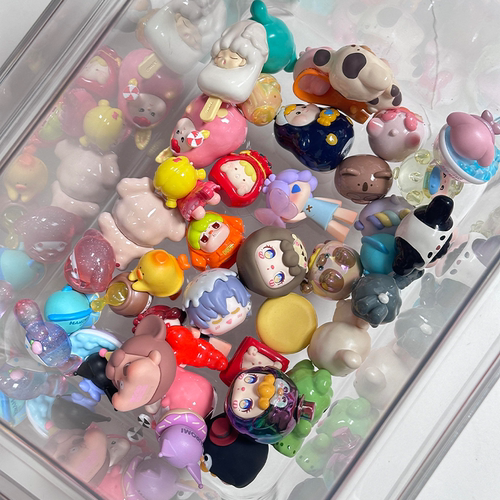 萌粒盲盒手办收纳盒透明凳子公仔玩具娃娃展示柜架客厅矮凳家用 - 图2