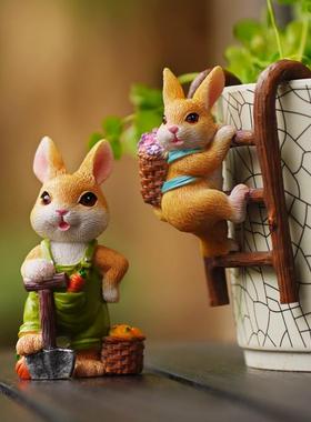 可爱兔子微景观花园阳台摆件摆设花书桌多肉礼物盆景装饰造景办公