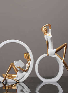 现代简约看书女孩创意轻奢装饰品小摆件客厅玄关酒柜桌面家居饰品