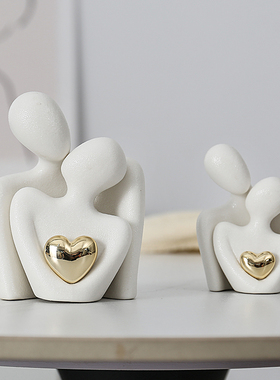 爱心镀金抽象简约人物摆件酒柜玄关情侣拥抱艺术装饰品陶瓷