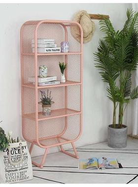 轻奢客厅铁艺书架展示架金属落地小书柜卧室飘窗柜网格储物置物架