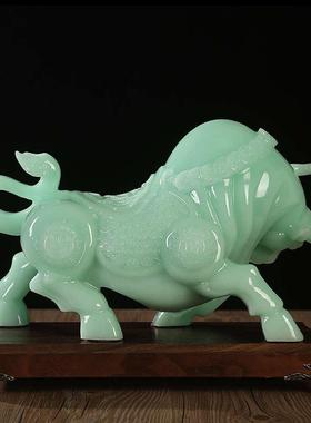 招财玉石十二生肖牛摆件华尔街牛办公室装饰公司店铺开业高档礼品