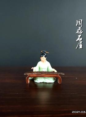 复古精品弹琴抚琴美女摆件微景造景装饰奇石盆景假山置景树脂模型