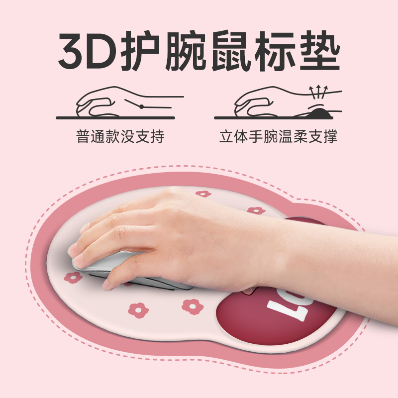 可爱熊鼠标垫加厚3D护腕垫硅胶笔记本电脑键盘手托办公家用女生 - 图0