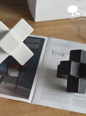 几何体黑色白色陶瓷摆件样板间极简酒柜层板软装饰品侘寂家居艺术