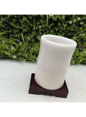 阿富汗玉石笔筒玉石笔筒桌面摆件玉笔筒摆件复古简约家居饰品白