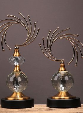 美式创意抽象金属水晶摆件摆设家居样板房办公室送礼玄关客厅乔迁