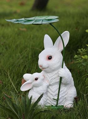 户外庭院装饰 花园装饰小院子 园艺摆件铁艺撑伞仿真动物雕塑摆件