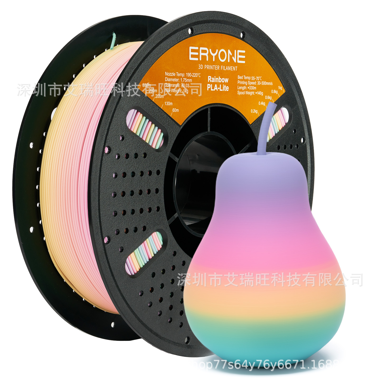 Eryone เส้นด้ายสำหรับการพิมพ์ 3D PLA-Lite ผิวเคลือบด้านสีรุ้ง เส้นผ่านศูนย์กลาง 1.75 มม. น้ำหนักสุทธิ 1 กก.