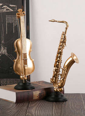 欧式轻奢乐器小提琴树脂音乐艺术品摆件办公室客厅创意模型装饰礼