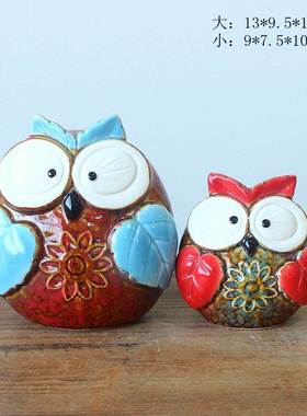 供应窑变陶瓷猫头鹰工艺品欧式家居装饰摆件2754猫头鹰摆件
