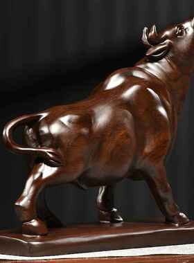 木雕摆件牛实木质雕刻动物生肖家居客厅装饰办公开 ??业红木工艺