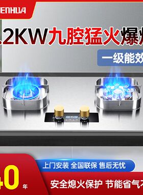 申花高端家用燃气灶九腔猛火液化气煤气天然气双灶可拆炉头