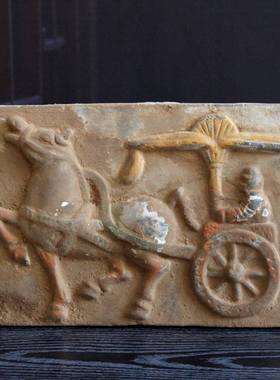 汉代马拉车仿古砖雕 手工汉砖浮雕壁画 汉代画像砖摆件