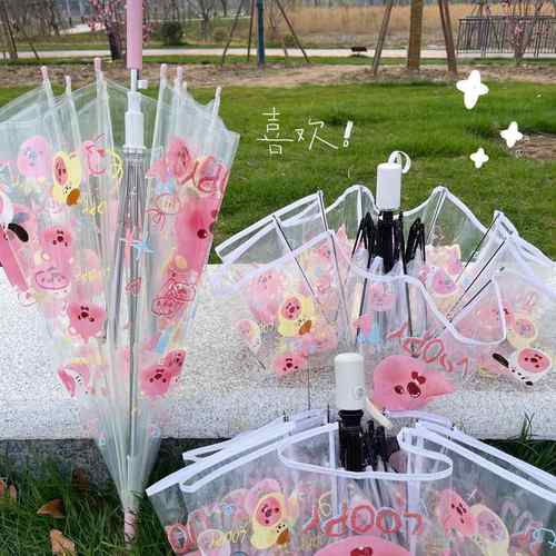 海狸loopy透明雨伞儿童长柄折叠可爱高颜值自动伞小学生专用女孩 - 图0