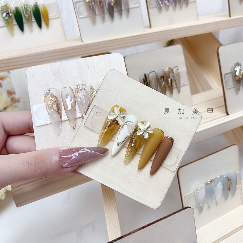 新品 日式美甲展示板原木阶梯立体作品色板颜色款式展示架摆台打 - 图1