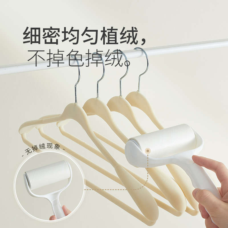 植绒衣架大衣架子家用挂衣服无痕多功能防滑加宽肩晾衣架衣柜衣撑 - 图1