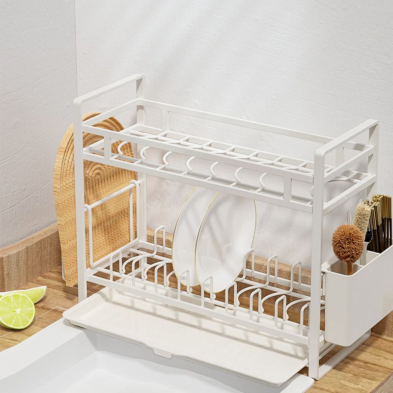 日系简约碳钢台面碗碟架单层双层碗筷收纳沥水架筷子筒厨房用品 - 图1