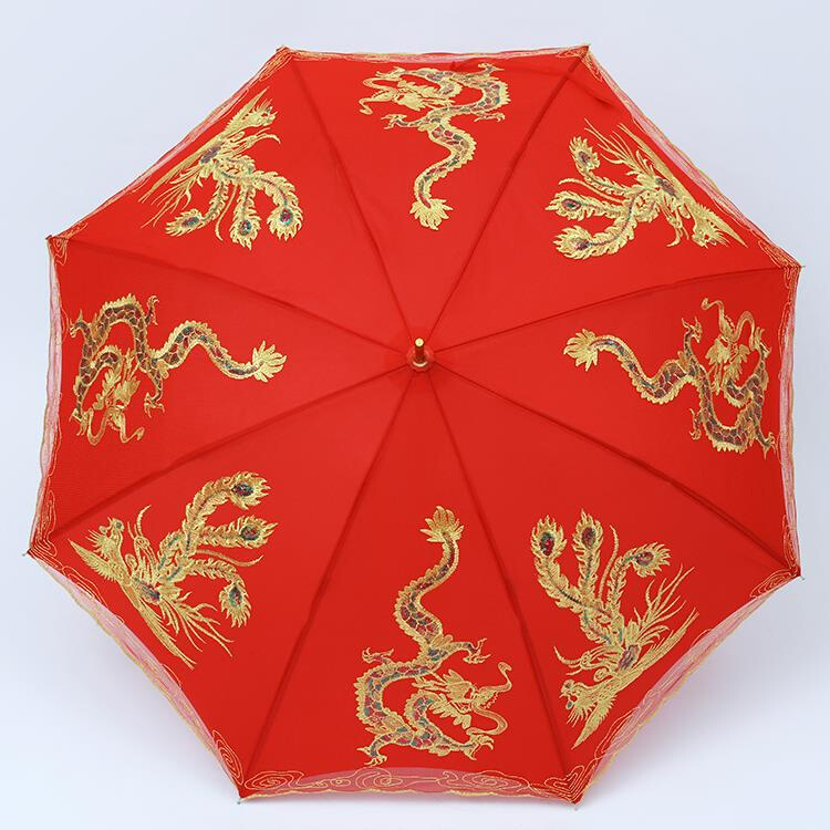 新款红色雨伞结婚新娘伞大红刺绣婚庆订婚伞出门出嫁长柄喜庆伞 - 图0