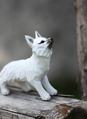 鹿妖商店 狐狸木雕摆件 手工实木 红狐狸 白狐 九尾狐 创意摆件