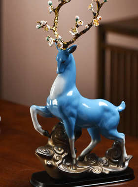 鹿摆件招财陶瓷梅花鹿一对新中式家居电视柜玄关乔迁新居结婚礼品