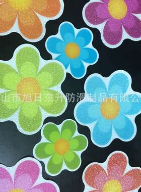 卡通浴室PEVA橡胶防滑贴，彩色花朵6大4小，亲肤耐磨防水防滑