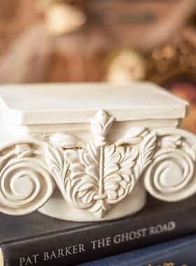 JK慕空间 复古做旧石膏桌面雕塑底座 花园花盆欧式摆件拍摄道具