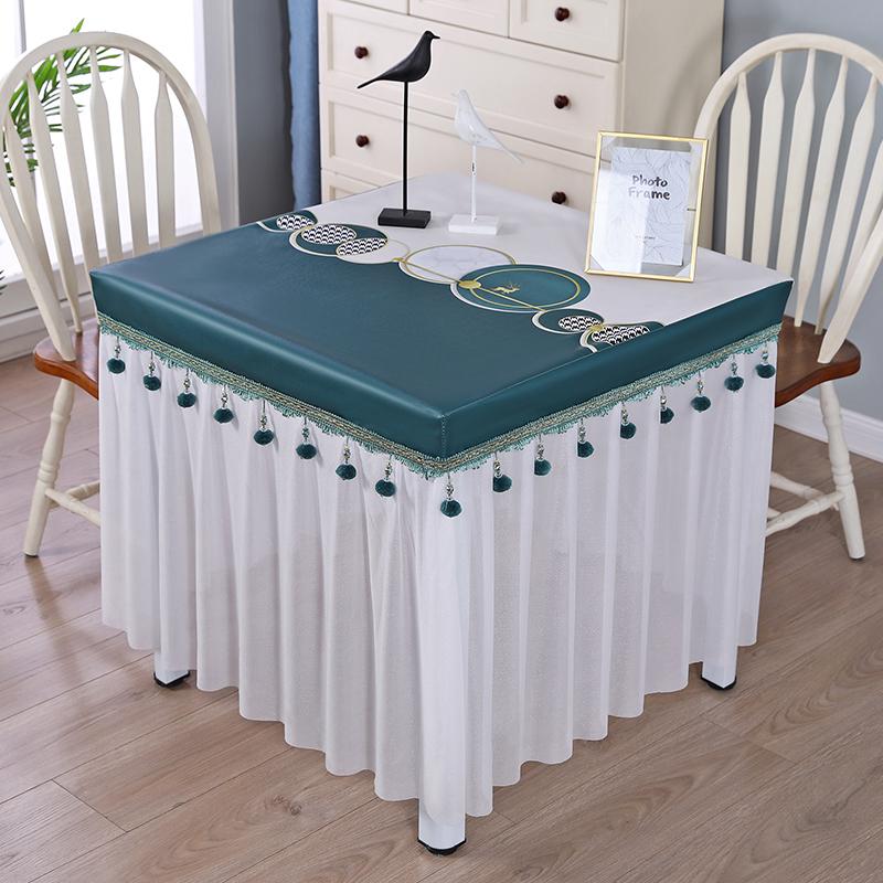 正方形高档餐桌布防水防油防烫免洗垂纱皮革桌罩长方形烤火炉罩套 - 图0