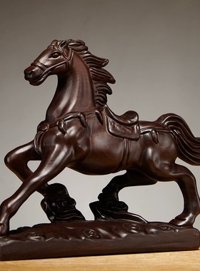 实木质雕刻马摆件黑檀生肖马到成功红木家居客厅办公装饰品工艺品