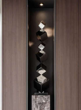 现代轻奢落地雕塑艺术品几何玄关样板间摆件大堂酒店壁龛不锈钢