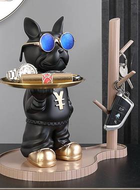 入户斗牛犬玄关柜钥匙收纳摆件轻奢鞋柜托盘置物架创意家居装饰品