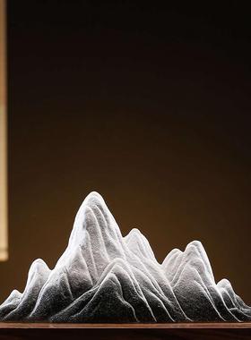 新中式禅意水族鱼缸造景假山陶瓷摆件大中小号桌面景观沙盘装饰品