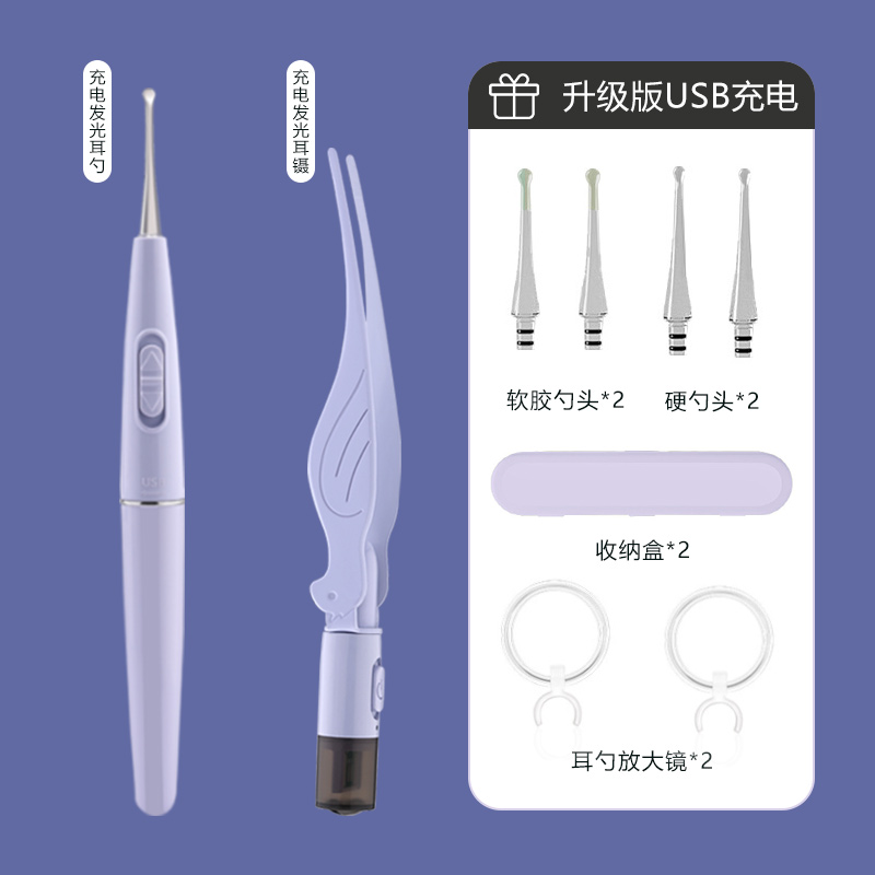 耳屎不锈钢镊子夹子圆头发光挖耳勺便携掏耳勺带灯儿童小孩掏耳屎-图3