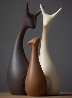 现代简约新中式陶瓷家居装饰品玄关客厅电视柜酒柜餐桌小鹿摆件