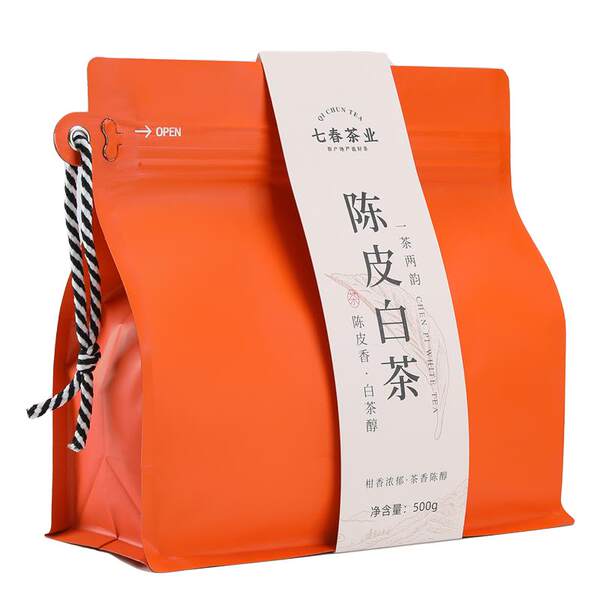 七春 茶叶陈皮白茶福建福鼎老白茶小茶饼新会陈皮袋装自己喝500g