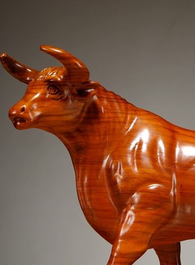 花梨木雕牛摆件华尔街牛办公室老板桌装饰工艺品公司店铺开业送礼