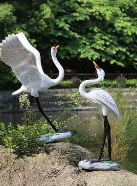 户外仿真仙鹤玻璃钢雕塑花园景观水池假山庭院装饰丹顶鹤白鹭摆件